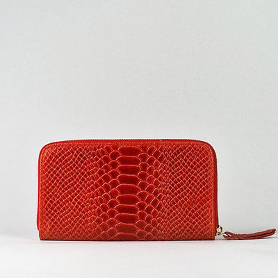Red Snakeskin Leather Long Wallet