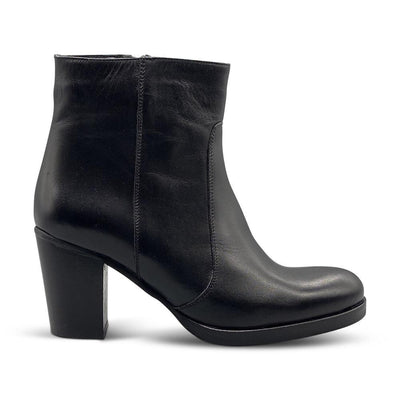 Black Leather Ankle Boots with Block Heel