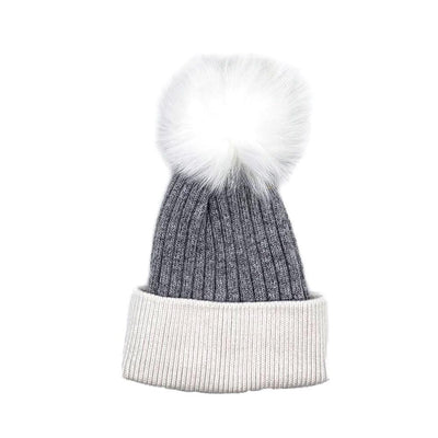 White/Grey Real Fur Bobble Hat