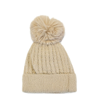 Beige Fleece Lined Winter Hat