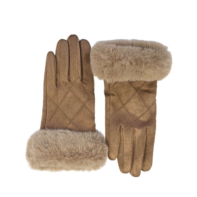 Beige gloves with fur trim