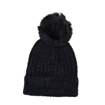 Black Fleece Lined Winter Hat
