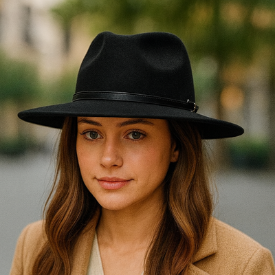 Black LG wide brim felt hat