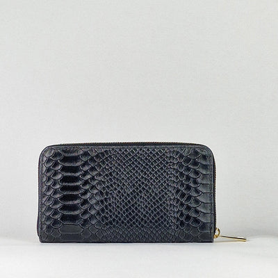 Black Snakeskin Leather Long Wallet