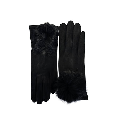 Black Suedette gloves with Fur Pom Poms