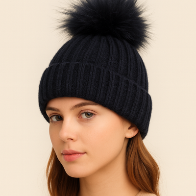 Black Wool Bobble hat