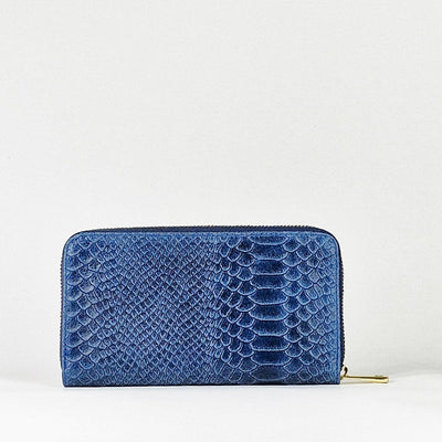 Blue Snakeskin Leather Large Wallet