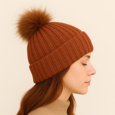 Burnt Orange Wool Bobble hat