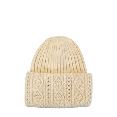 Cream Knitted wool beanie hat