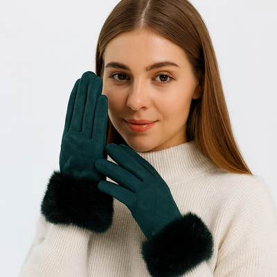 Dark Green gloves with fur trim