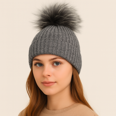 Dark Grey Wool Bobble hat