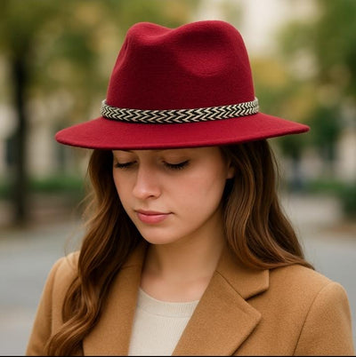 Deep Wine Red Wool fedora Hat