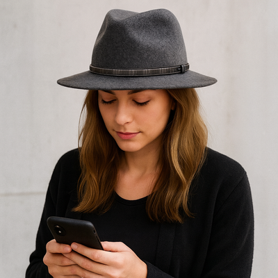 Grey Wool fedora Hat with Tribal Band
