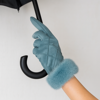 Light Blue gloves with fur trim