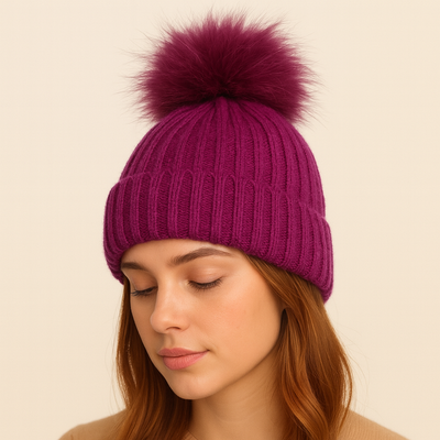 Magenta Wool Bobble hat
