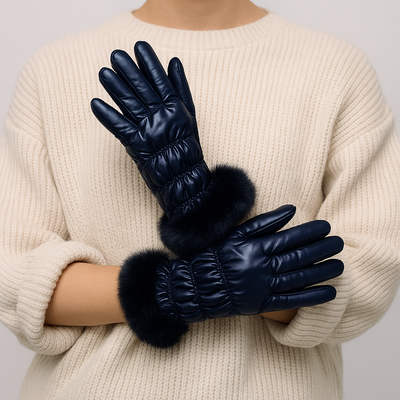 Metallic Blue gloves with fur trim