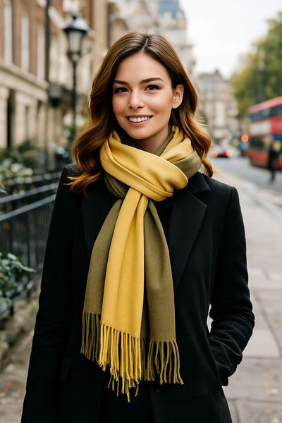 Mustard / Olive Green Cashmere finished Scarf