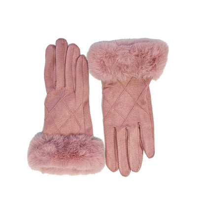 Pink gloves with fur trim