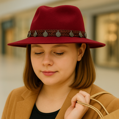 Red Wool fedora Hat with Red Band