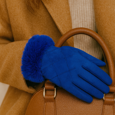 Royal Blue gloves with fur trim