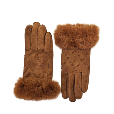 Tan gloves with fur trim