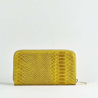 Yellow Snakeskin Leather Long Wallet