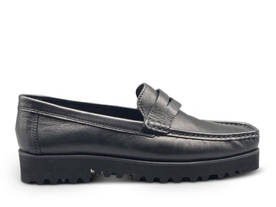 Black Leather Loafer with Vibram Sole (Square Toe Cap)