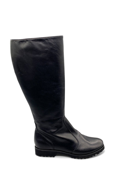 Black Leather Long Boot - (Wide - Calf)