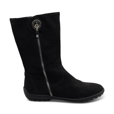 Black Suede Mid-Calf Boots with Silver Zip Clasp