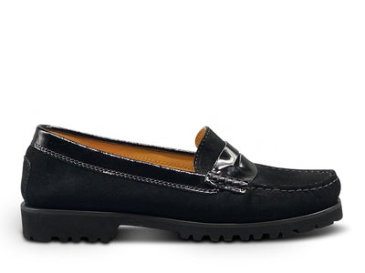 Black Suede and Patent Loafer with Vibram Sole