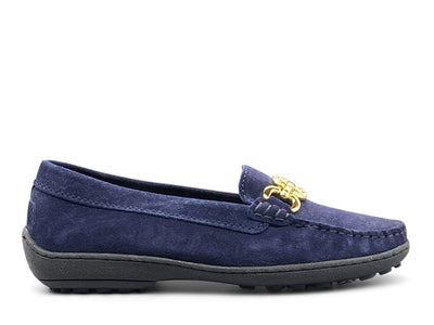 Blue Suede Flat Shoe - Gold Hardware