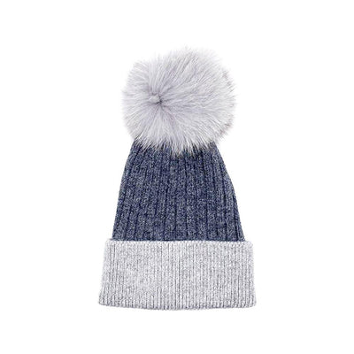 Light Grey/Dark Grey Real Fur Bobble Hat